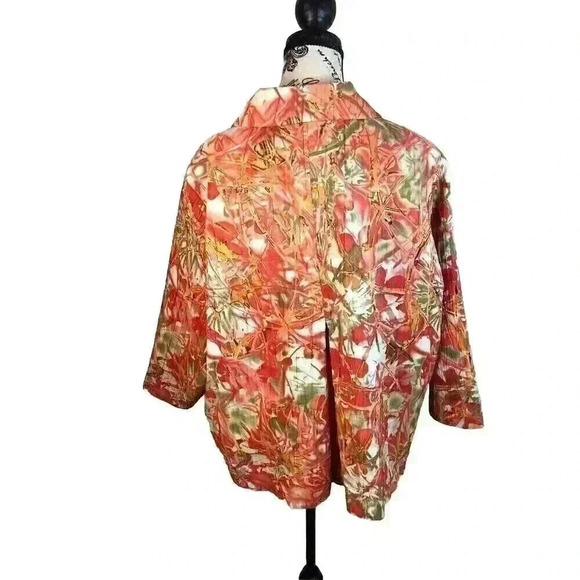 Analogy Plus 1X Peach Orange Green Blazer Crinkle Button Front Lined - Picture 5 of 6